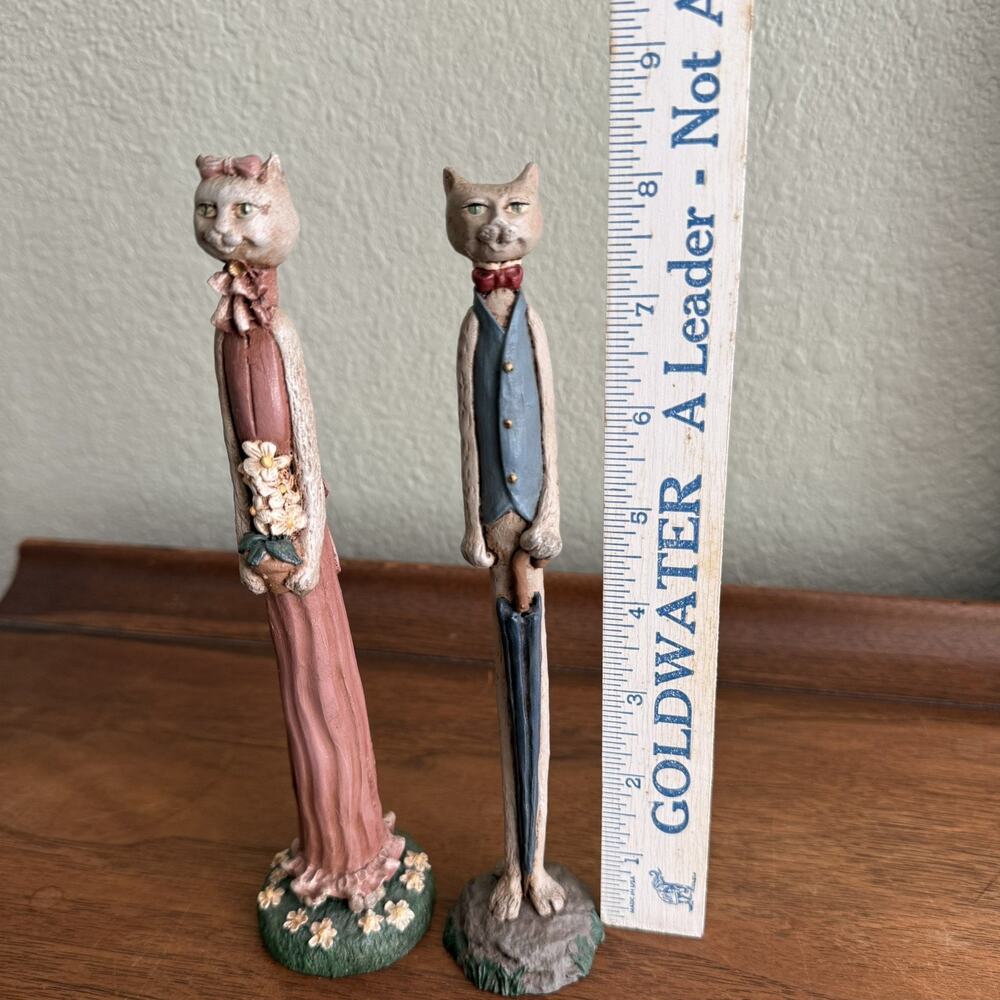 Jim Shore 8.5" Pencil Figurines Cats Umbrella Flower Pot Signed JS 91 and JS 89 - Picture 5 of 5